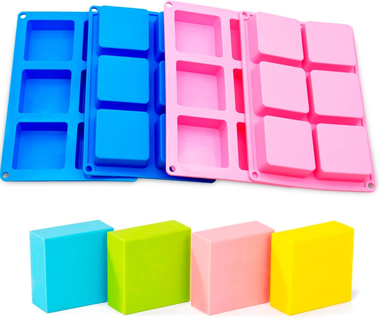 4 Pack Square Soap Molds,6-Cavity Non-Stick Silicone Brownie Pan,Square Bar Molds,Square Silicone Molds for Chocolate,Cupcake, Cornbread, Muffin,Soap